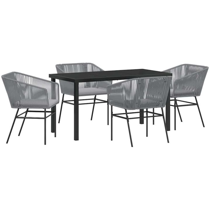 5 Delars Trädgårdsset Med Kuddar I Grå Poly Rattan vidaXL 140 x 70 x 73 cm – bild 2
