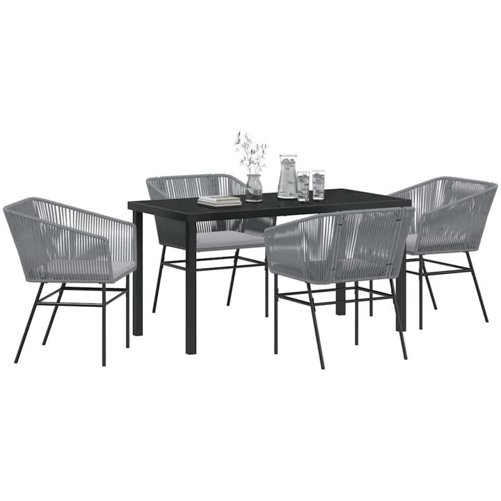 5 Delars Trädgårdsset Med Kuddar I Grå Poly Rattan vidaXL 140 x 70 x 73 cm – bild 3