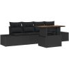 5-delars trädgårdsset med kuddar i svart poly-rattan och akacia vidaXL 100 x 55 x 73 cm – miniatyr 2