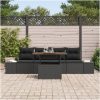 5-delars trädgårdsset med kuddar i svart poly-rattan och akacia vidaXL 100 x 55 x 73 cm – miniatyr 3