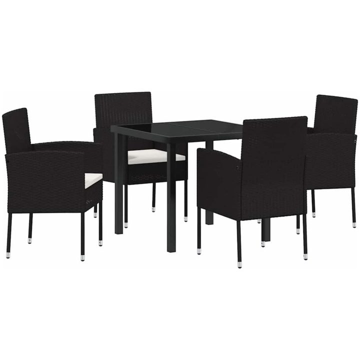 5-delars trädgårdsset med kuddar i svart poly-rattan vidaXL 80 x 80 x 73 cm – bild 2