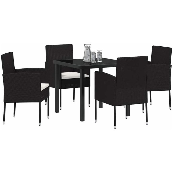 5-delars trädgårdsset med kuddar i svart poly-rattan vidaXL 80 x 80 x 73 cm – bild 3