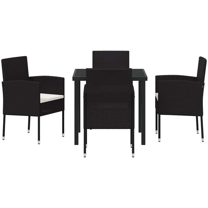 5-delars trädgårdsset med kuddar i svart poly-rattan vidaXL 80 x 80 x 73 cm – bild 7