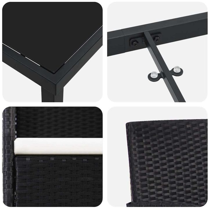 5-delars trädgårdsset med kuddar i svart poly-rattan vidaXL 80 x 80 x 73 cm – bild 9