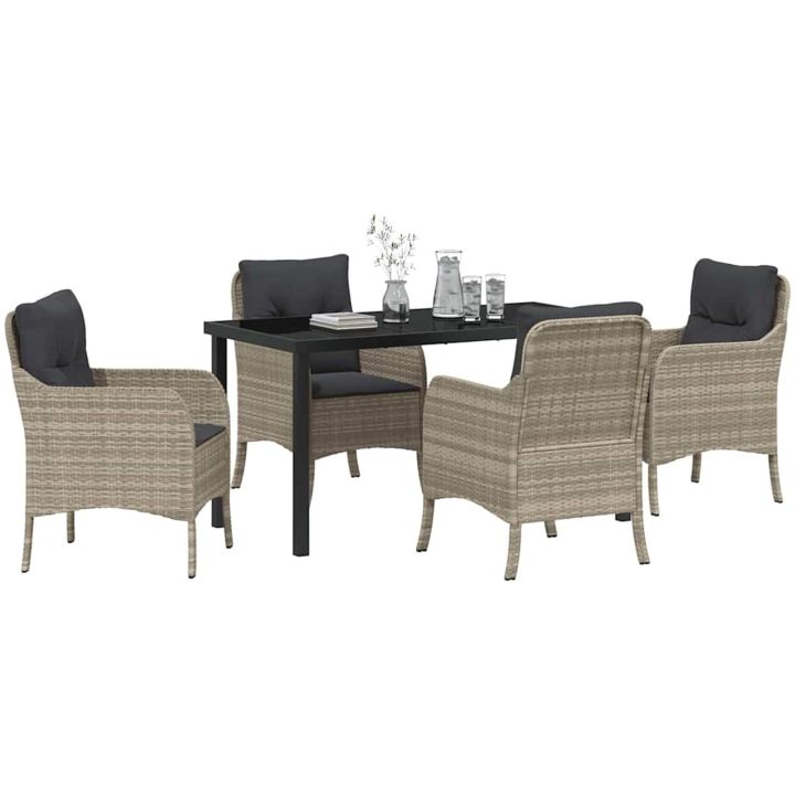 5-delars trädgårdsset med kuddar Ljusgrå Poly Rattan vidaXL 140 x 70 x 73 cm – bild 3