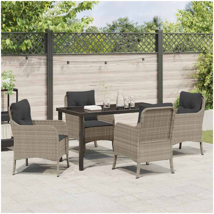 5-delars trädgårdsset med kuddar Ljusgrå Poly Rattan vidaXL 140 x 70 x 73 cm – bild 4