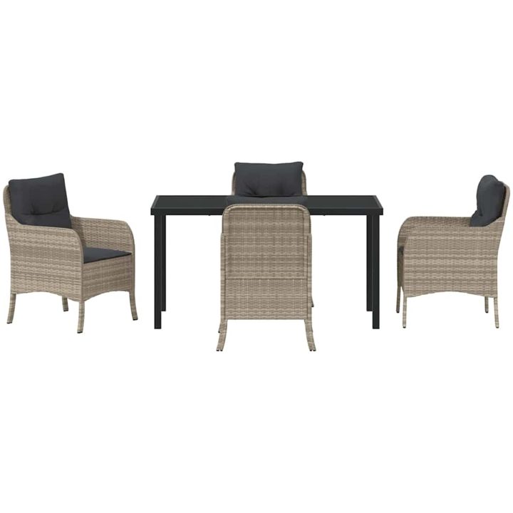 5-delars trädgårdsset med kuddar Ljusgrå Poly Rattan vidaXL 140 x 70 x 73 cm – bild 7