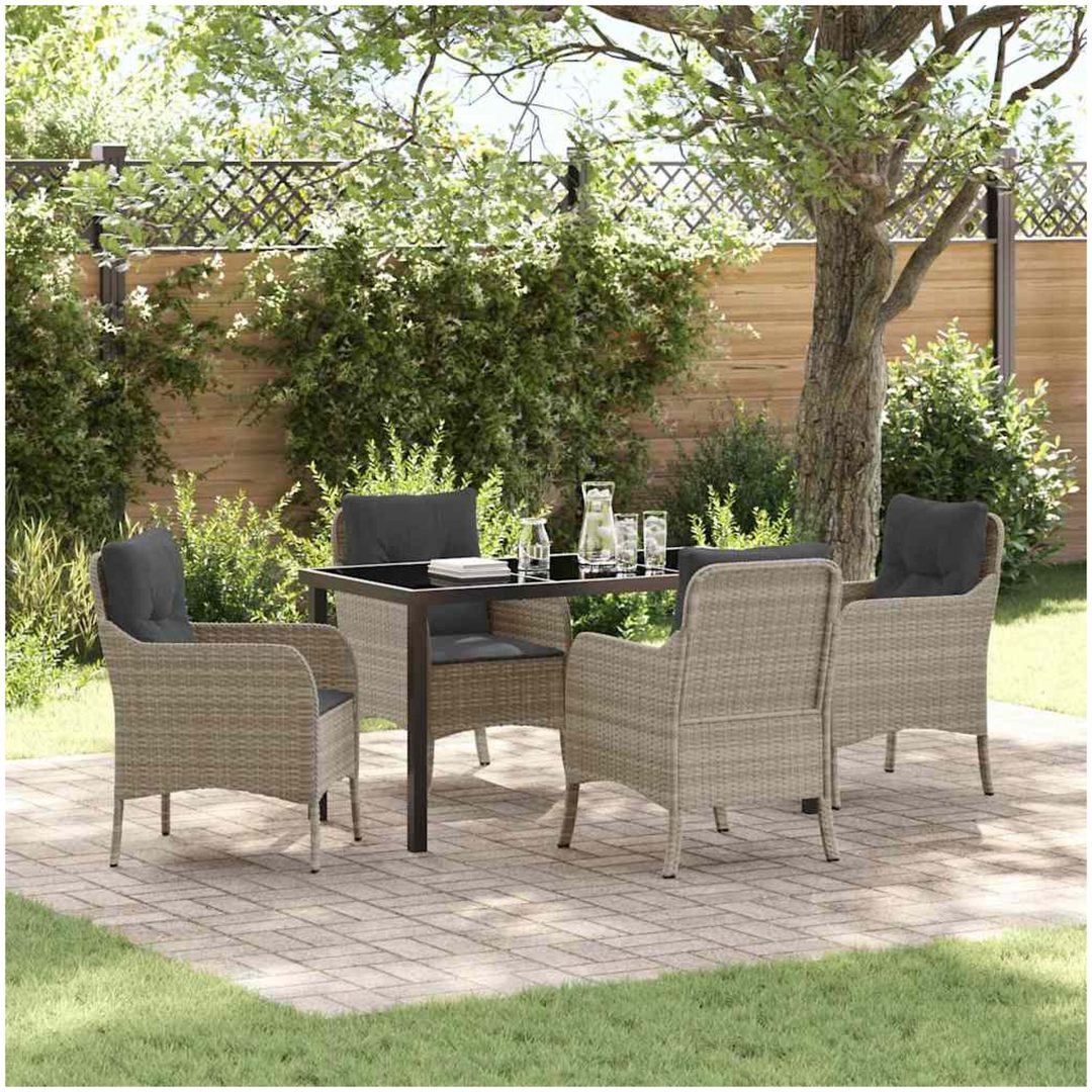 5-delars trädgårdsset med kuddar Ljusgrå Poly Rattan vidaXL 140 x 70 x 73 cm