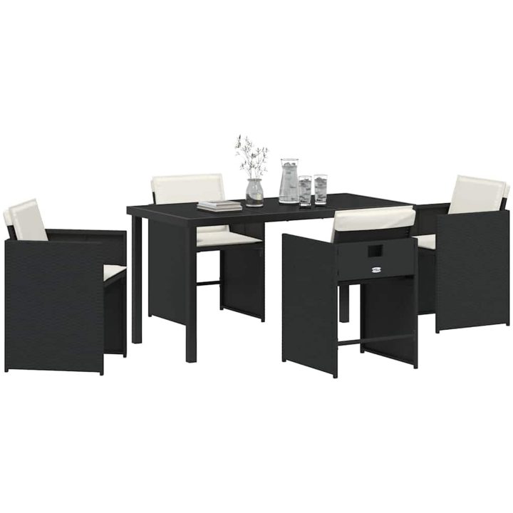 5-delars trädgårdsset med kuddar Svart Poly Rattan vidaXL 140 x 70 x 73 cm – bild 3
