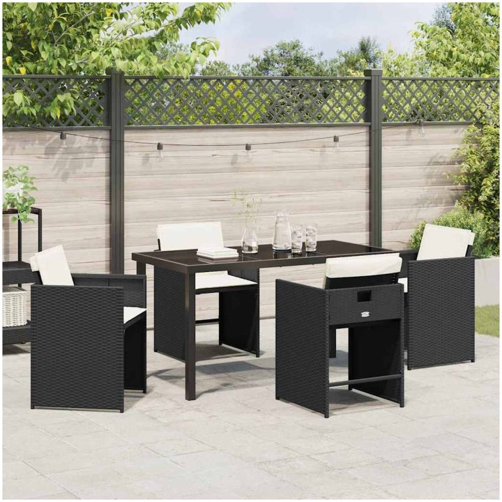 5-delars trädgårdsset med kuddar Svart Poly Rattan vidaXL 140 x 70 x 73 cm – bild 4