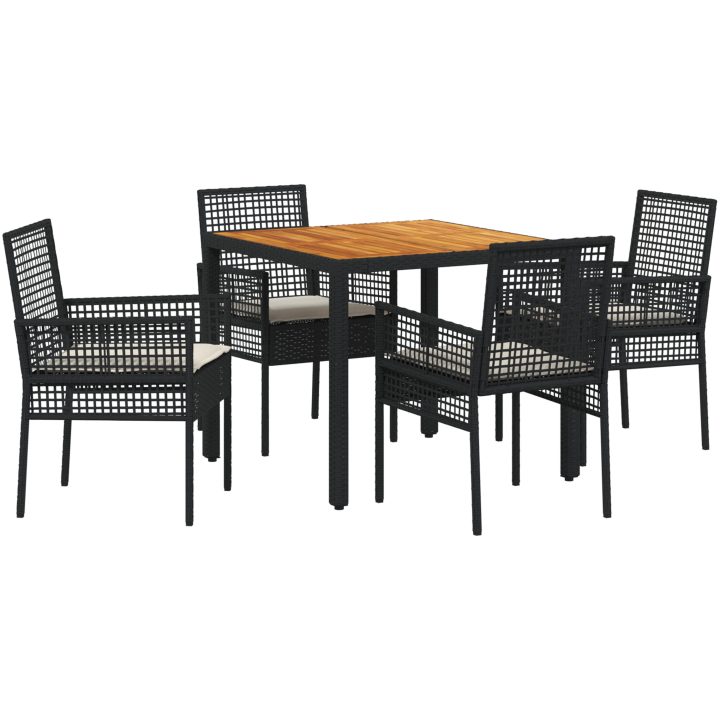 5-delars trädgårdsset med kuddar svart poly-rattan vidaXL 90 x 90 x 75 cm – bild 2
