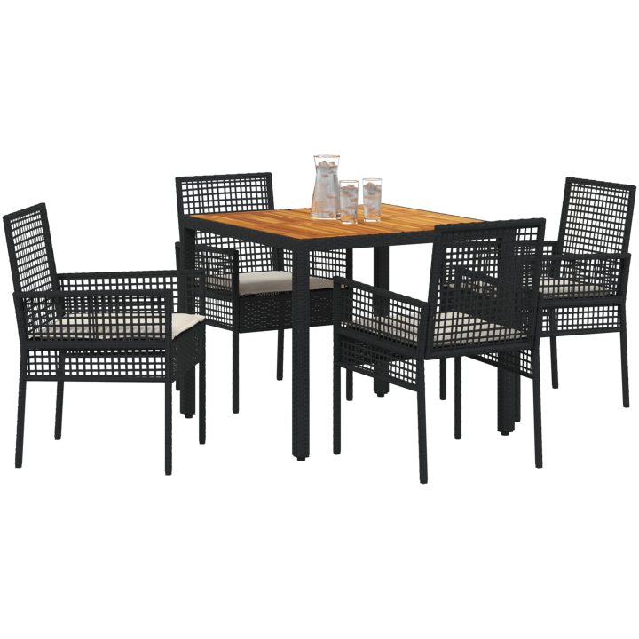 5-delars trädgårdsset med kuddar svart poly-rattan vidaXL 90 x 90 x 75 cm – bild 3
