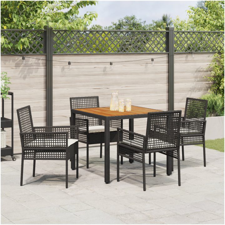 5-delars trädgårdsset med kuddar svart poly-rattan vidaXL 90 x 90 x 75 cm – bild 4