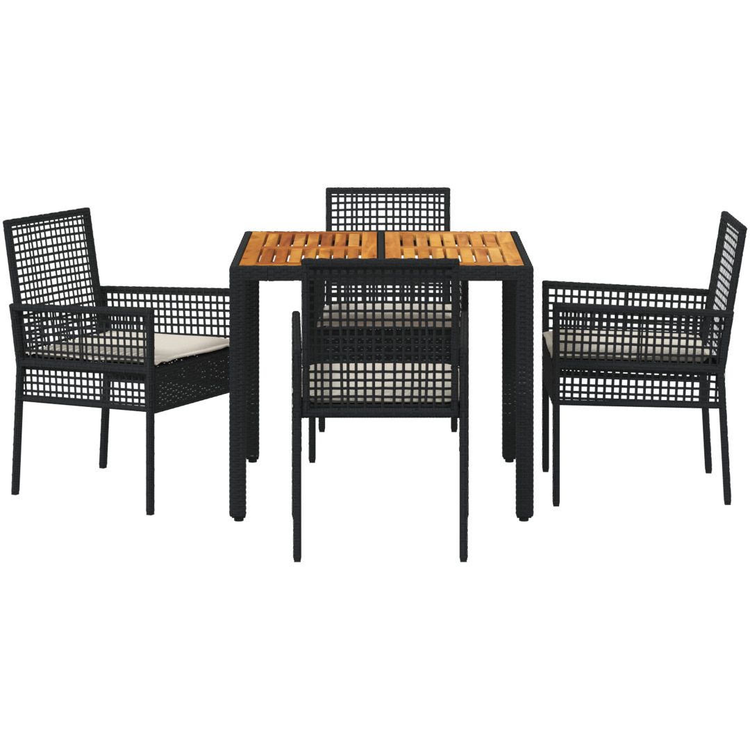 5-delars trädgårdsset med kuddar svart poly-rattan vidaXL 90 x 90 x 75 cm – bild 7