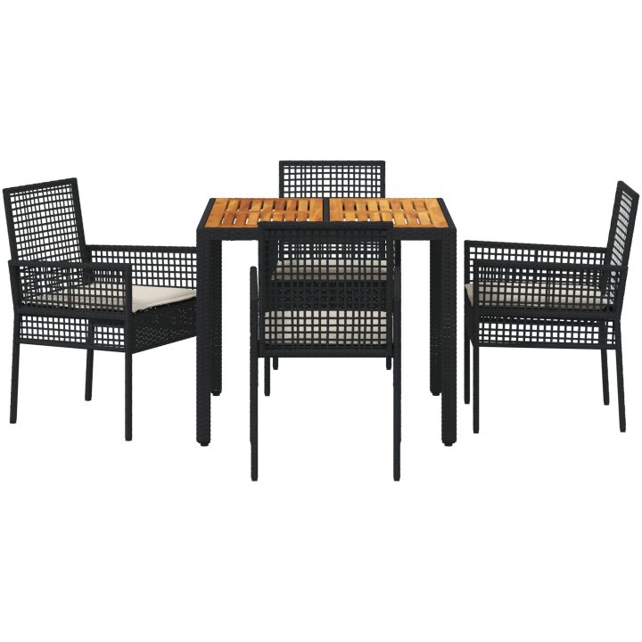 5-delars trädgårdsset med kuddar svart poly-rattan vidaXL 90 x 90 x 75 cm – bild 7