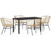 5 Delars Trädgårdsset med Matbord i Brun Poly Rattan vidaXL 140 x 80 x 73 cm – miniatyr 2