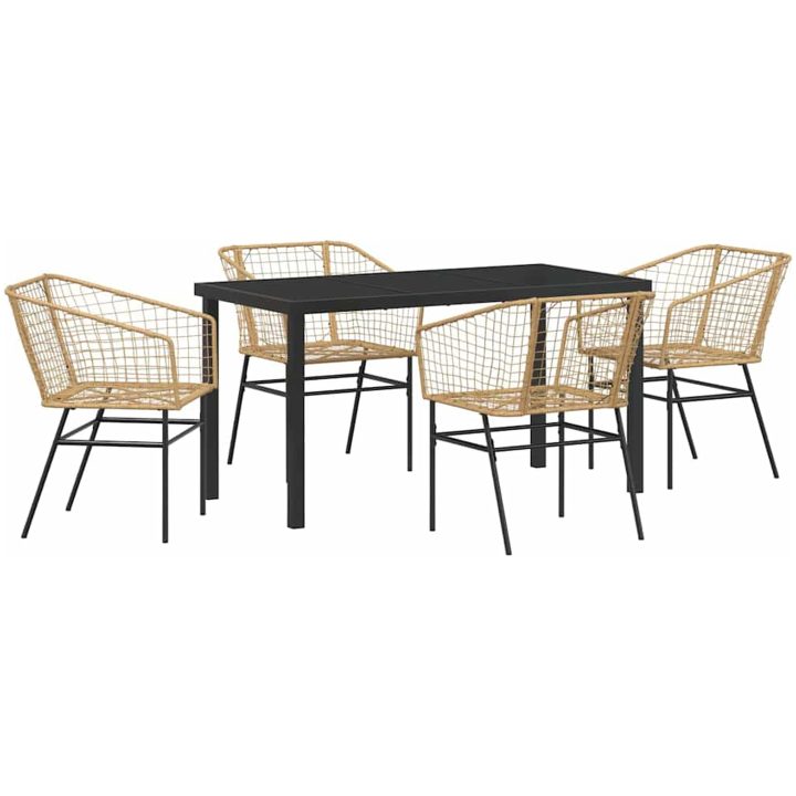 5 Delars Trädgårdsset med Matbord i Brun Poly Rattan vidaXL 140 x 80 x 73 cm – bild 2