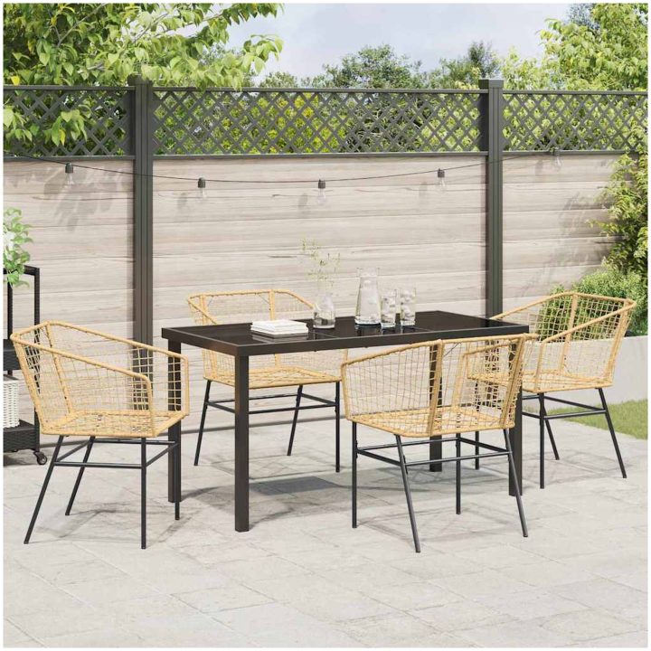 5 Delars Trädgårdsset med Matbord i Brun Poly Rattan vidaXL 140 x 80 x 73 cm – bild 4