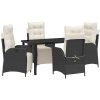 5-delars trädgårdsset med matbord i svart poly rattan vidaXL 140 x 70 x 73 cm – miniatyr 2