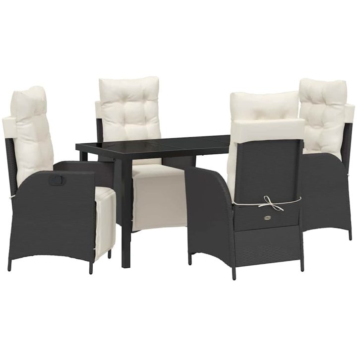 5-delars trädgårdsset med matbord i svart poly rattan vidaXL 140 x 70 x 73 cm – bild 2