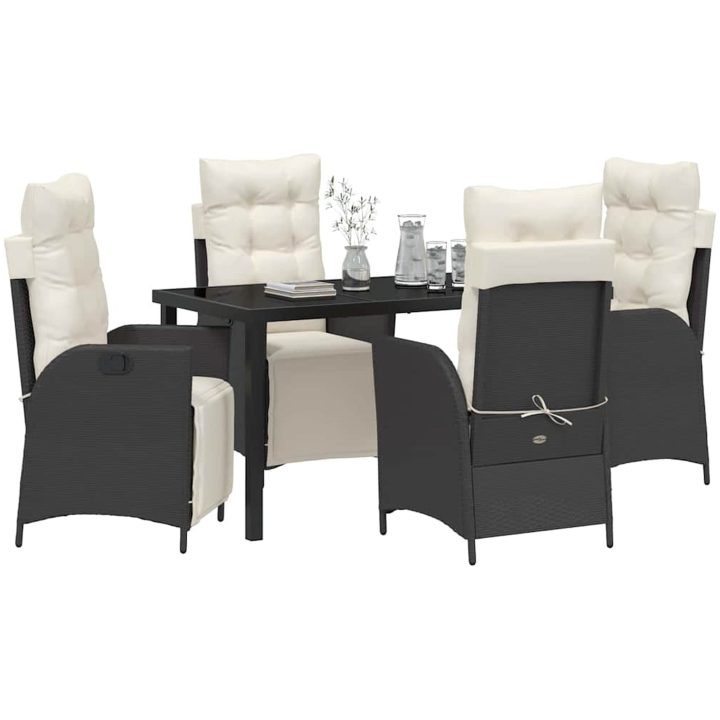 5-delars trädgårdsset med matbord i svart poly rattan vidaXL 140 x 70 x 73 cm – bild 3