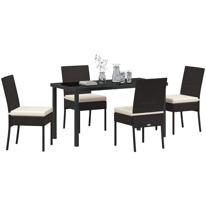 5 Delars Trädgårdsset Svart Poly Rattan vidaXL 140 x 70 x 73 cm – bild 3