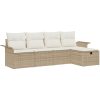5-delars Trädgårdssofaset med Kuddar Beige Poly Rattan vidaXL 251 x 117 x 85 cm – miniatyr 2