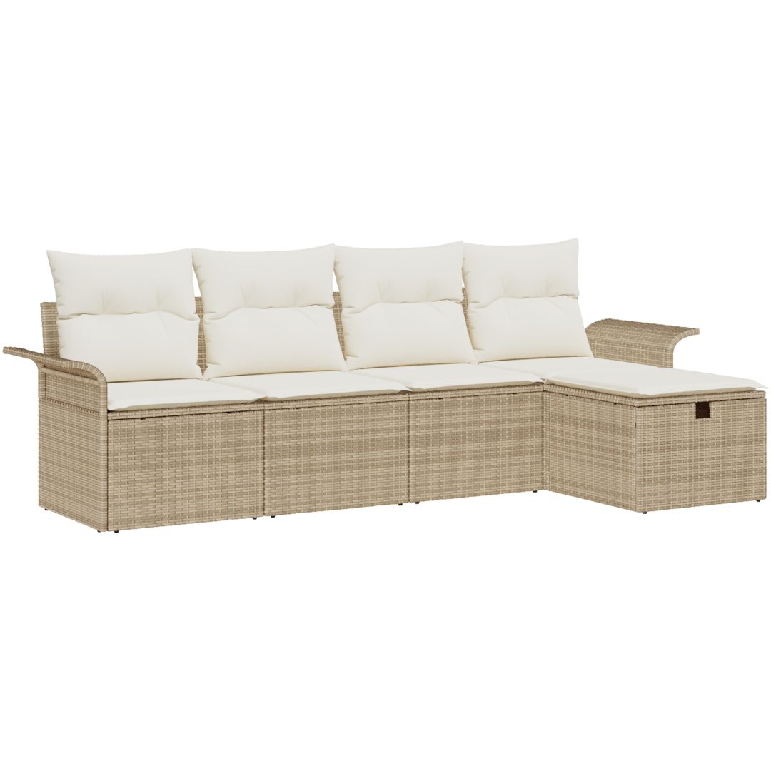5-delars Trädgårdssofaset med Kuddar Beige Poly Rattan vidaXL 251 x 117 x 85 cm – bild 2