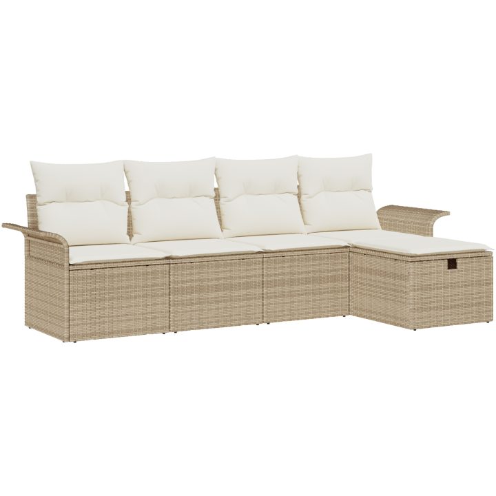 5-delars Trädgårdssofaset med Kuddar Beige Poly Rattan vidaXL 251 x 117 x 85 cm – bild 2
