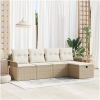 5-delars Trädgårdssofaset med Kuddar Beige Poly Rattan vidaXL