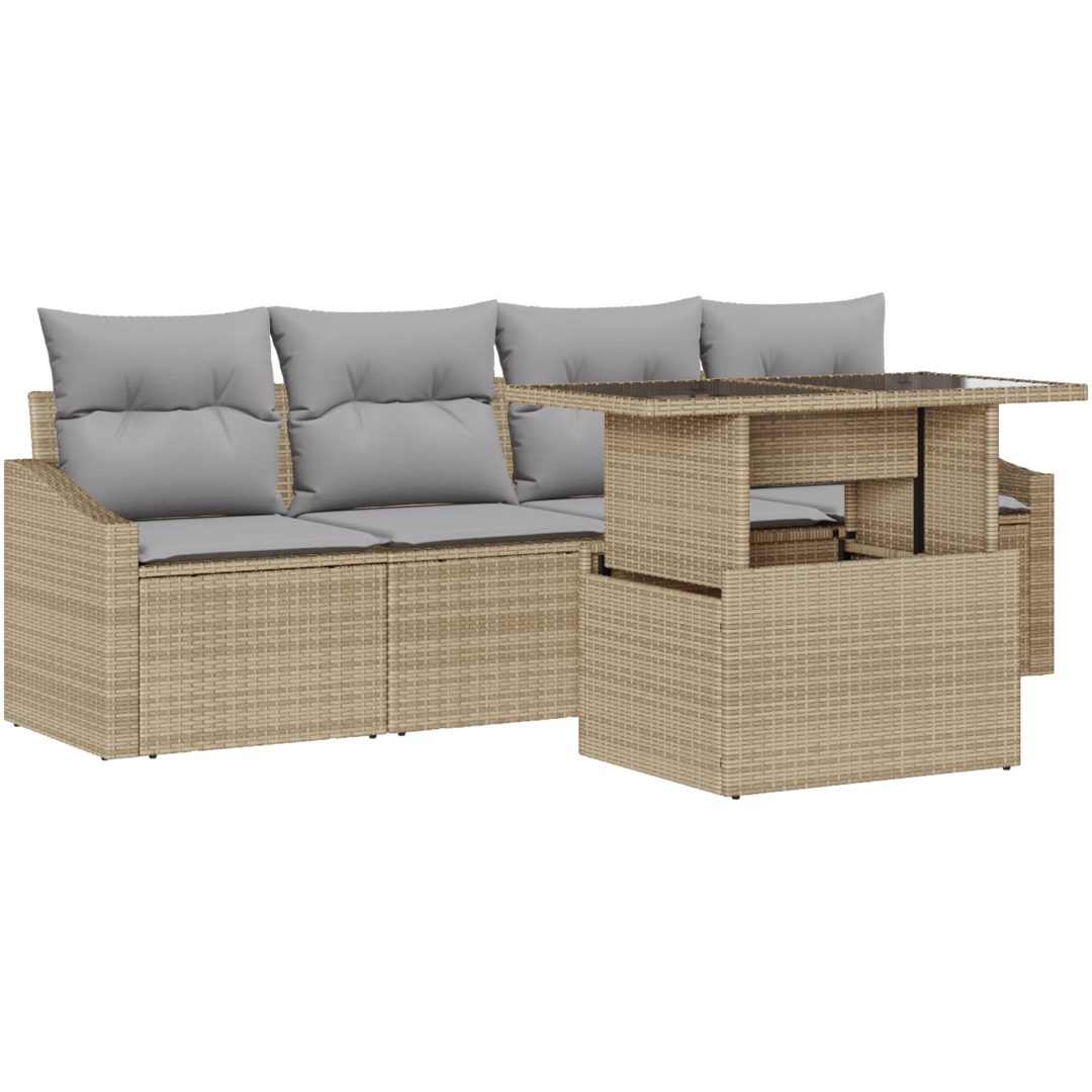 5-delars trädgårdssoffa med kuddar i beige poly rattan vidaXL 100 x 55 x 73 cm – bild 2