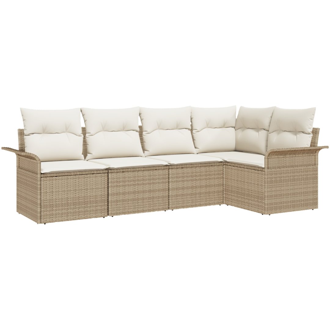 5-delars trädgårdssoffa med kuddar i beige polyrotting vidaXL 242.5 x 132.5 x 85 cm – bild 2