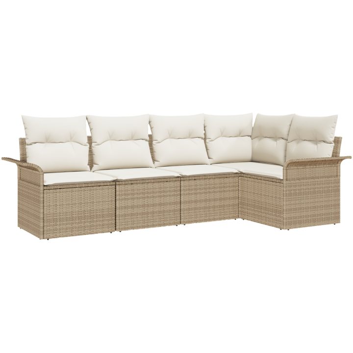 5-delars trädgårdssoffa med kuddar i beige polyrotting vidaXL 242.5 x 132.5 x 85 cm – bild 2