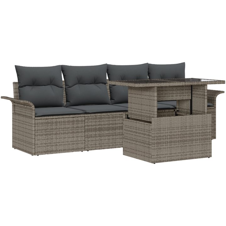 5-delars trädgårdssoffa med kuddar i grå poly rattan vidaXL 100 x 55 x 73 cm – bild 2