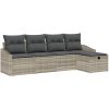 5-delars trädgårdssoffa med kuddar i ljusgrå poly-rattan vidaXL 233 x 117 x 85 cm – miniatyr 2