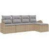 5 Delars Trädgårdssoffaset med Kuddar Beige Poly Rattan vidaXL Stor – miniatyr 2