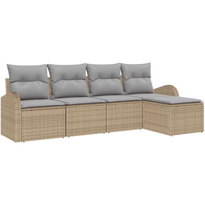 5 Delars Trädgårdssoffaset med Kuddar Beige Poly Rattan vidaXL Stor – bild 2