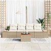 5-delars trädgårdssoffgrupp med beige kuddar i poly rattan och akacia vidaXL 55 x 55 x 37 cm – miniatyr 3