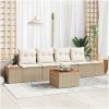 5-delars trädgårdssoffgrupp med beige kuddar i poly rattan och akacia vidaXL 55 x 55 x 37 cm – miniatyr 1