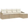 5 Delars Trädgårdssoffgrupp med Kuddar Beige Polyrotting vidaXL 233 x 117 x 85 cm – miniatyr 2