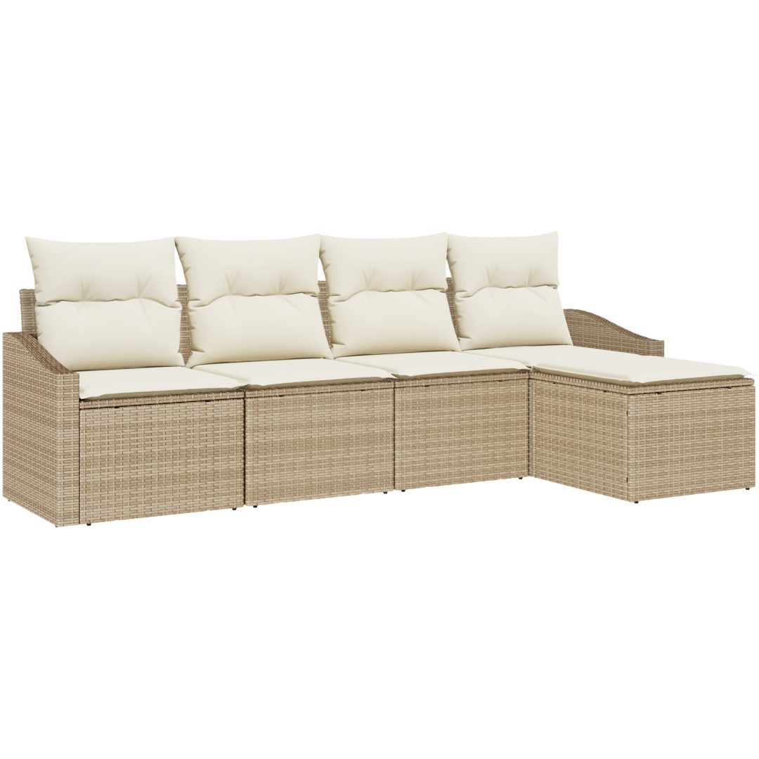 5 Delars Trädgårdssoffgrupp med Kuddar Beige Polyrotting vidaXL 233 x 117 x 85 cm – bild 2