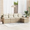 5 Delars Trädgårdssoffgrupp med Kuddar Beige Polyrotting vidaXL 233 x 117 x 85 cm – miniatyr 1