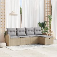 5-delars trädgårdssoffgrupp med kuddar i beige polyrotting vidaXL