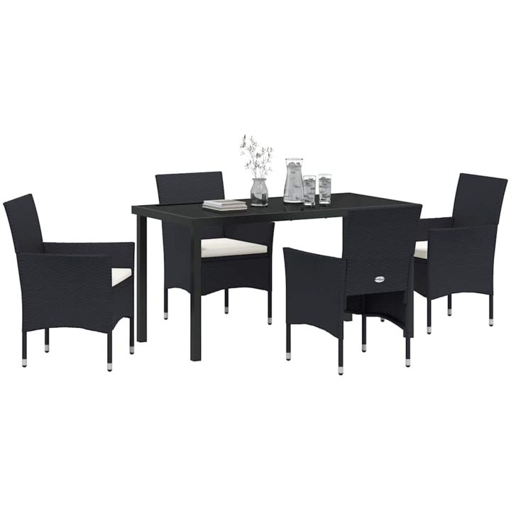5-delars trädgårdssoffgrupp svart poly rattan vidaXL 140 x 70 x 73 cm – bild 3