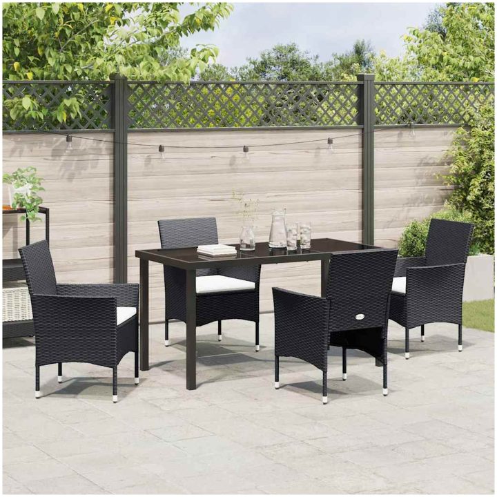 5-delars trädgårdssoffgrupp svart poly rattan vidaXL 140 x 70 x 73 cm – bild 4