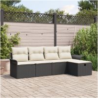 5 Delars Trädgårdssoffset med Dynor Svart Poly Rottning vidaXL