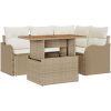 5-delars trädgårdssoffset med kuddar beige polyrotting akacia vidaXL Medium – miniatyr 2