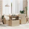 5-delars trädgårdssoffset med kuddar beige polyrotting akacia vidaXL Medium – miniatyr 1