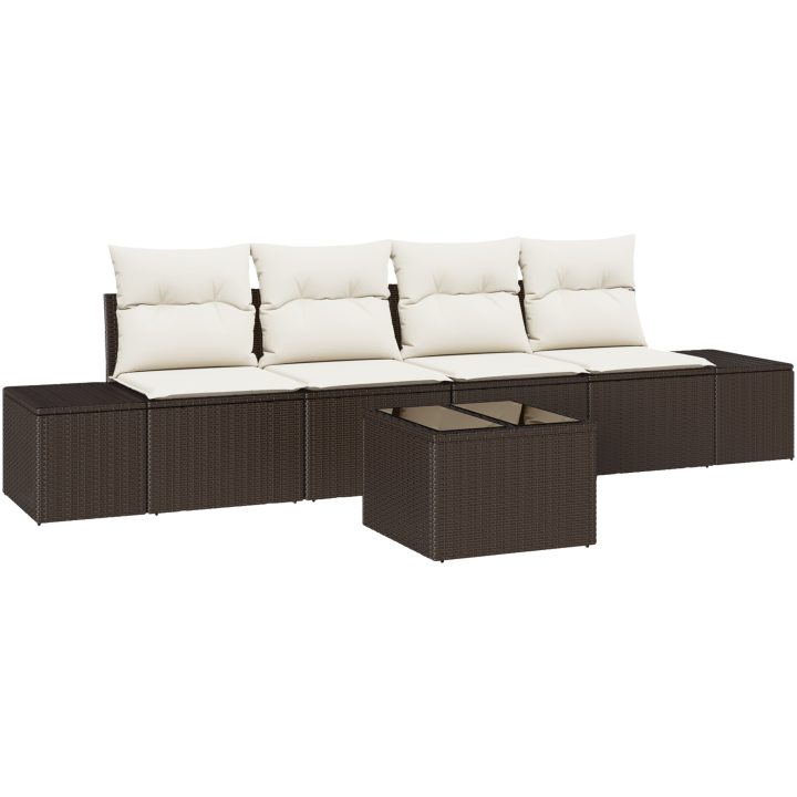 5-delars trädgårdssoffset med kuddar Brun Poly Rattan vidaXL 55 x 55 x 37 cm – bild 2