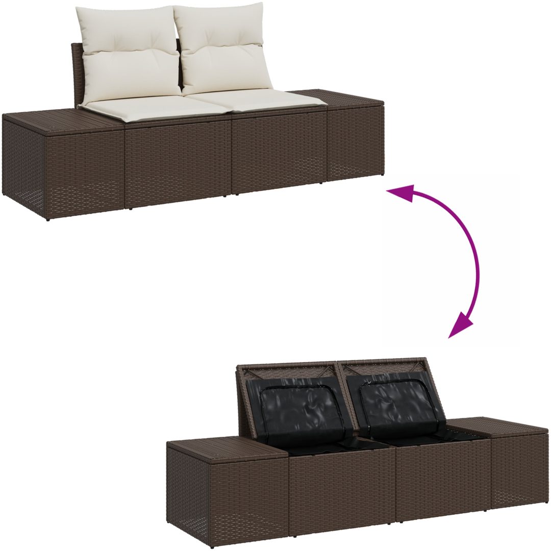 5-delars trädgårdssoffset med kuddar Brun Poly Rattan vidaXL 55 x 55 x 37 cm – bild 9